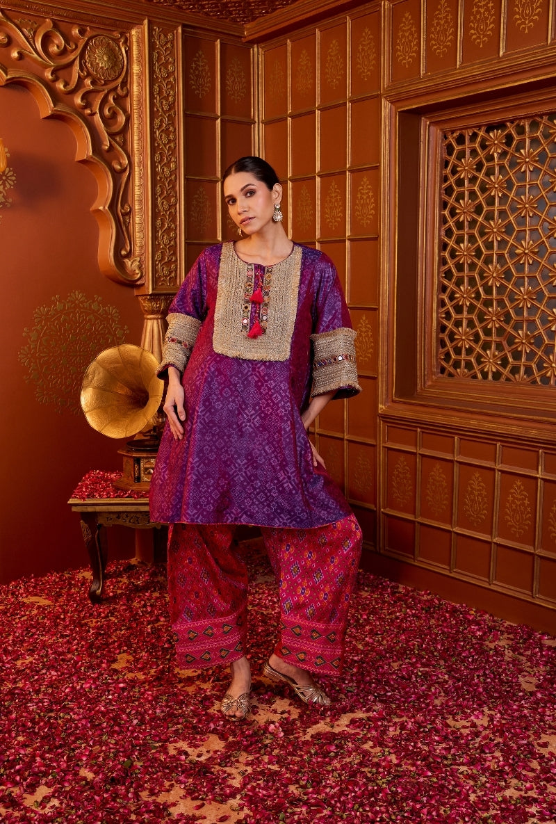 Purple Embroidered Yoke Oorja Salwar Set