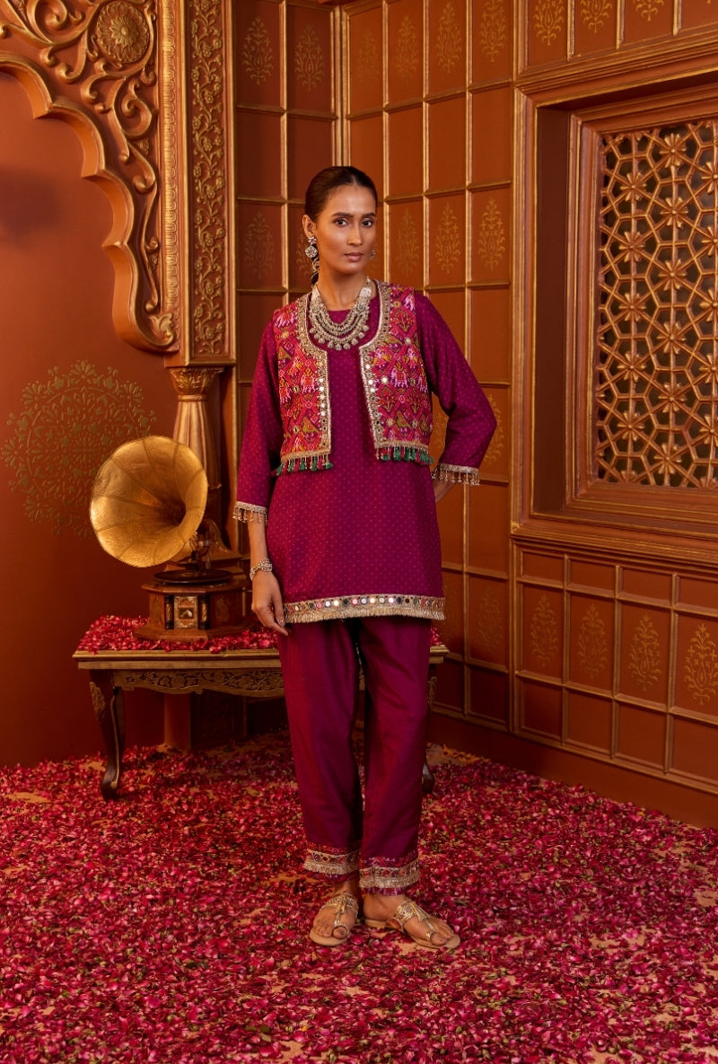 Wine Patola Koti Oorja Co-Ord Set