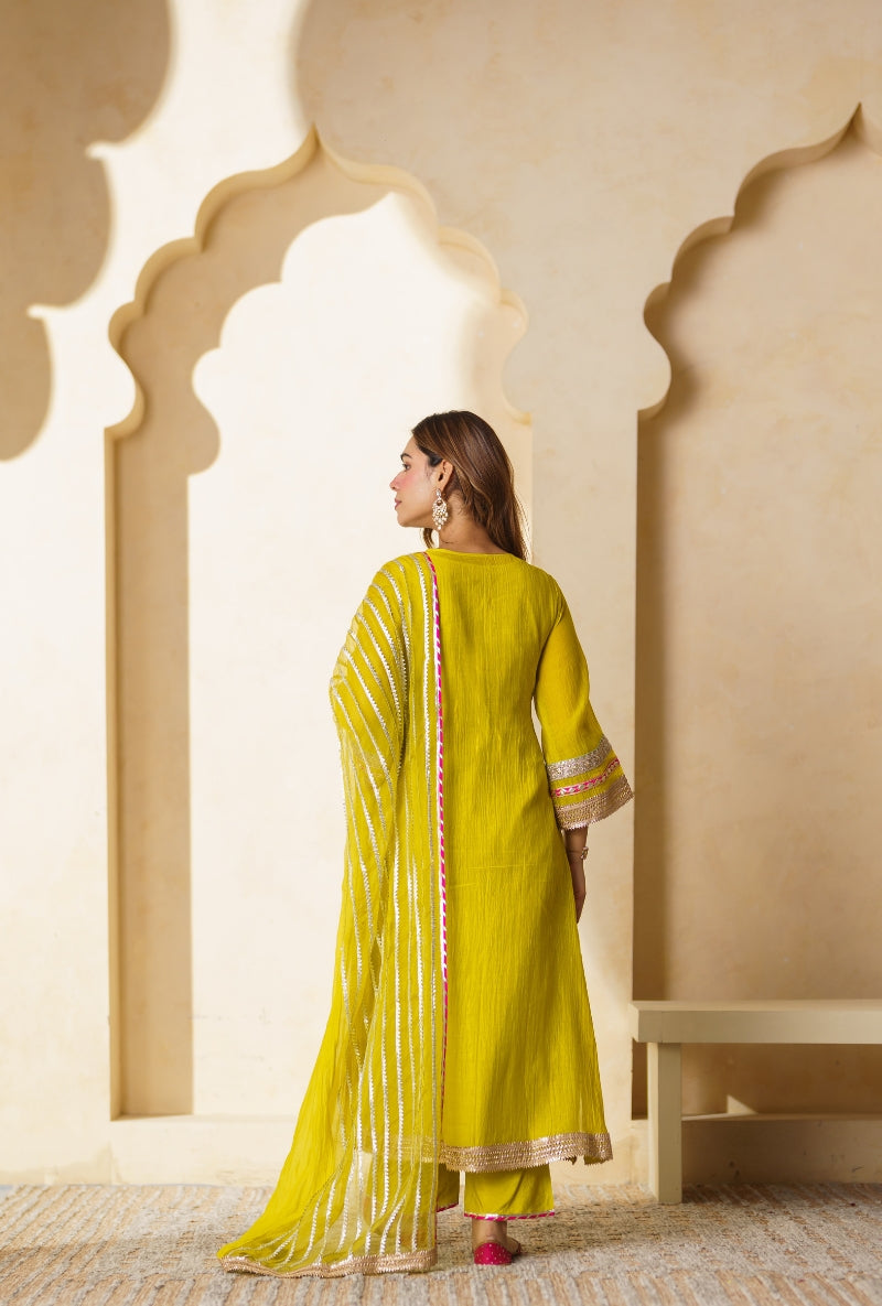 Lime Green Parrot Motif Nargis Kurta Set