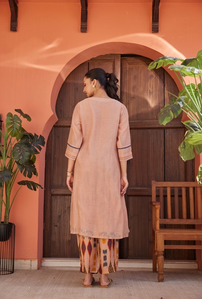 Rose Pink Anaar Butta Embroidered Yoke Maeri Kurta Set