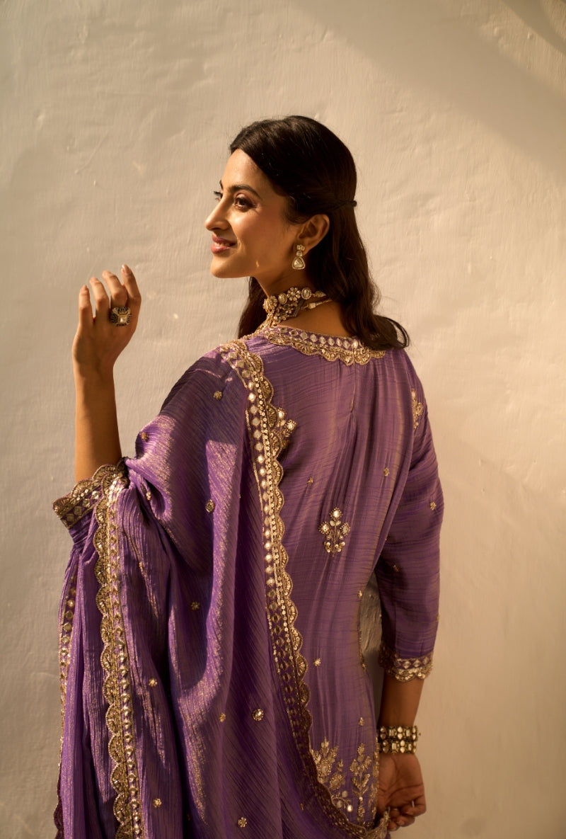 Purple Bead Work Nadira Sharara Set