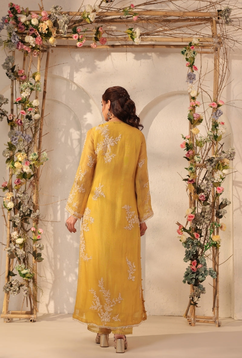 Yellow Jaal Straight Saaz Kurta Set