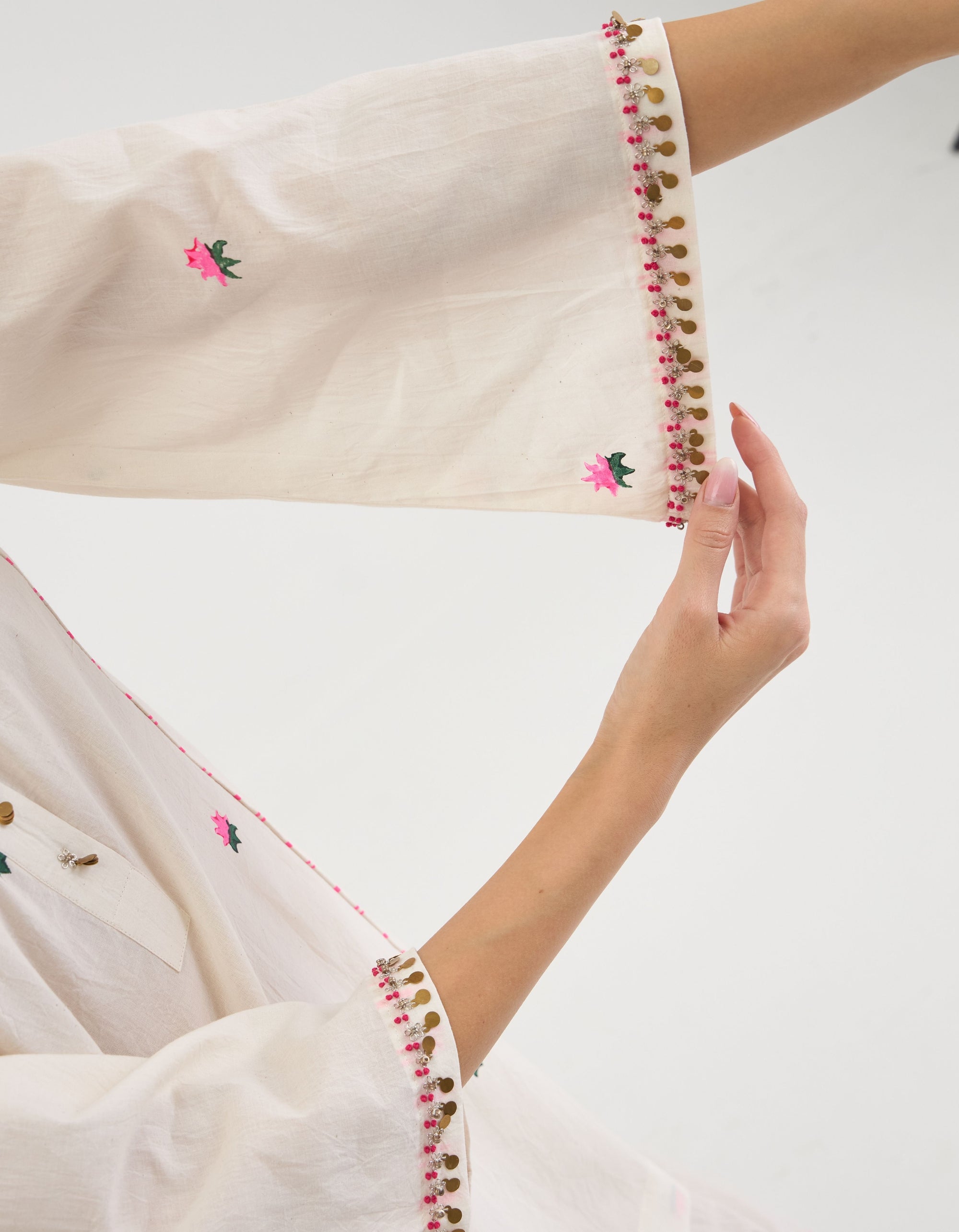 Off White Lotus Print Short Sukhi Kurta Set