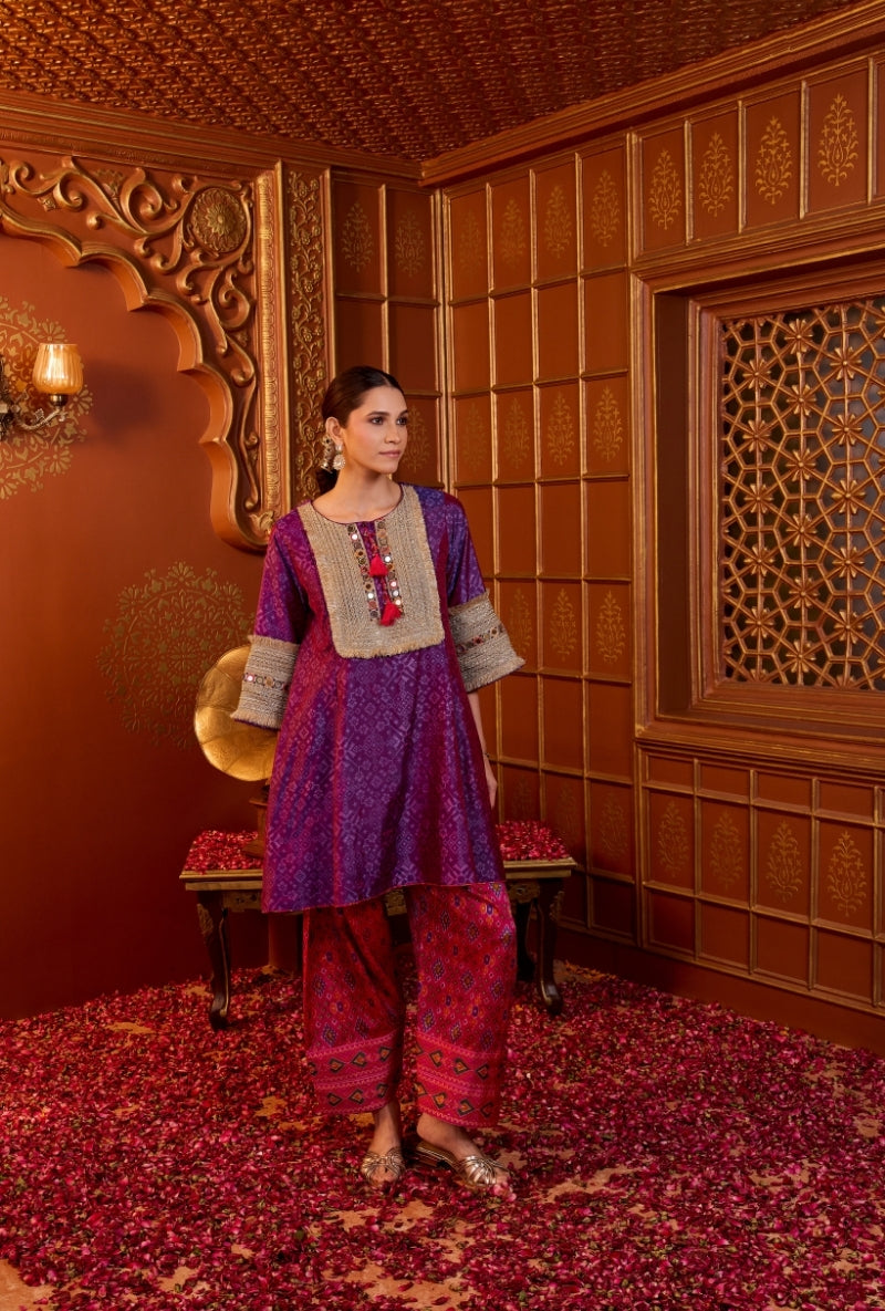 Purple Embroidered Yoke Oorja Salwar Set
