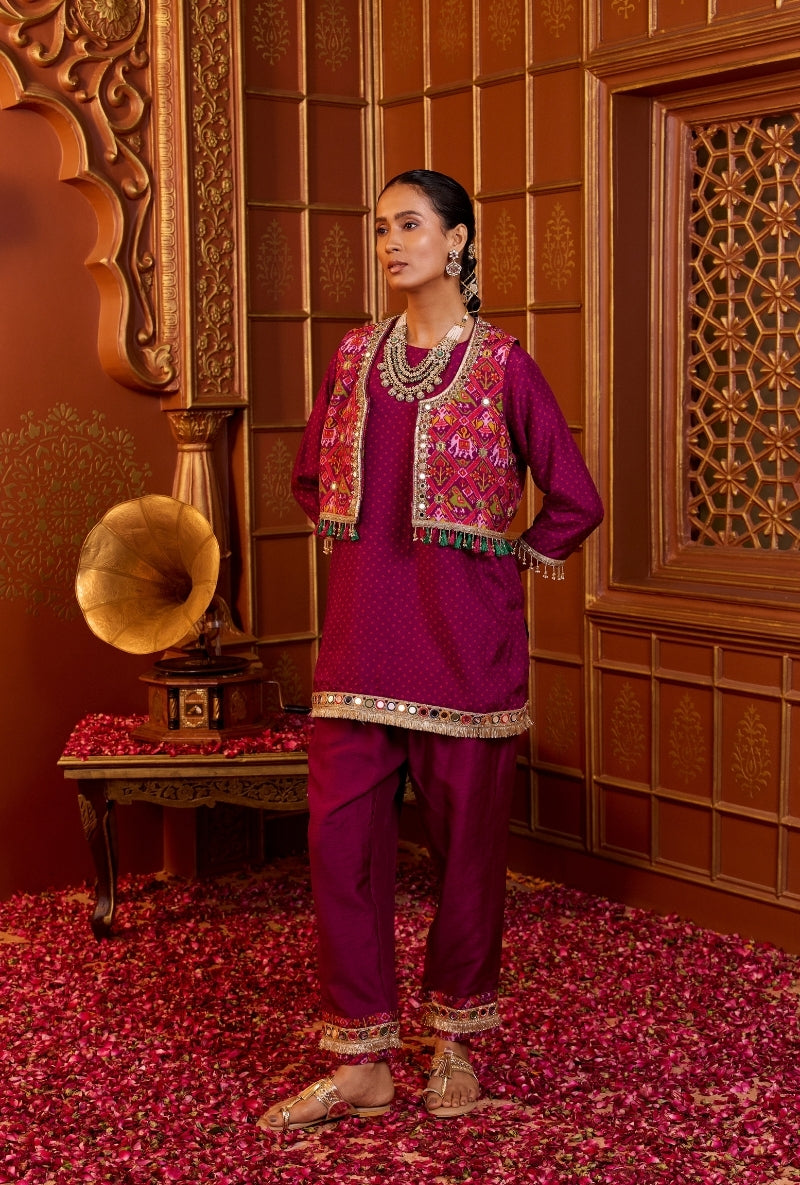 Wine Patola Koti Oorja Co-Ord Set