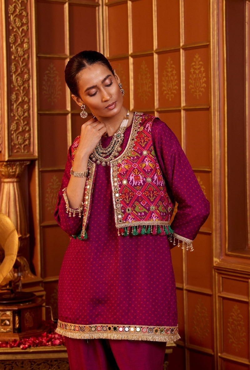 Wine Patola Koti Oorja Co-Ord Set