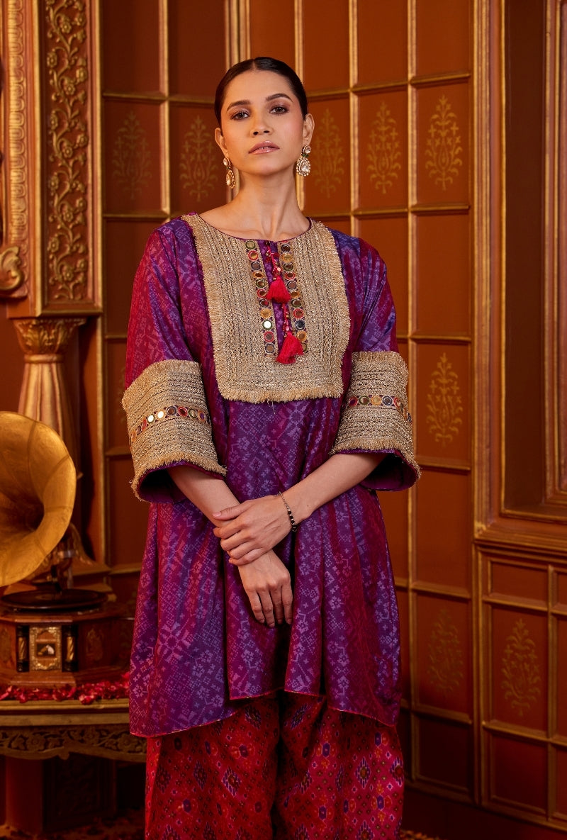Purple Embroidered Yoke Oorja Salwar Set
