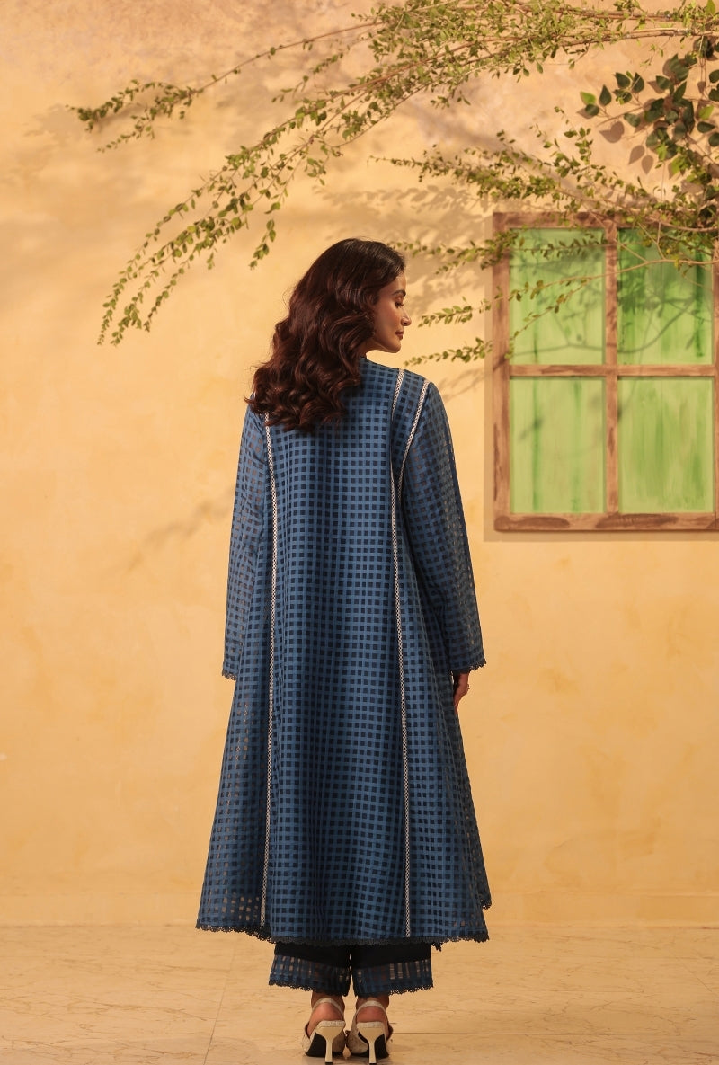 Dark Blue Panelled Saaz Kalidaar Kurta Set