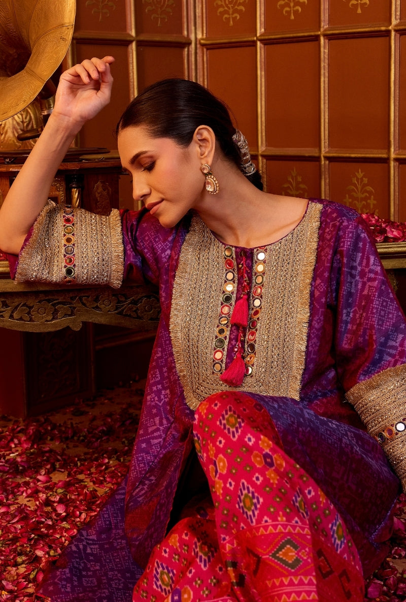 Purple Embroidered Yoke Oorja Salwar Set