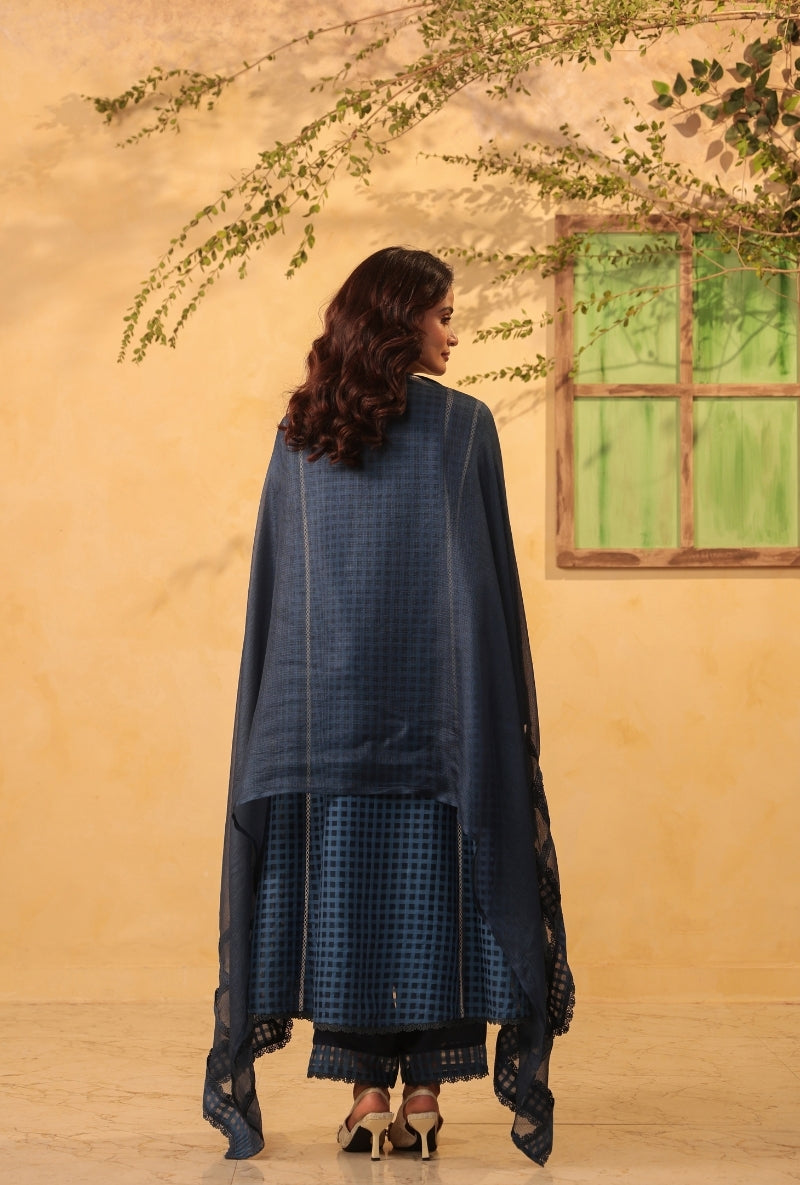 Dark Blue Panelled Saaz Kalidaar Kurta Set
