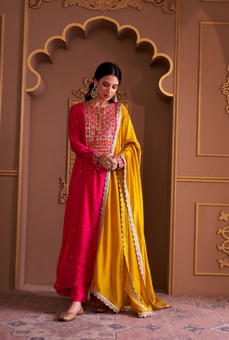 Pink Rectangle Gota Yoke Rasia Kurta Set