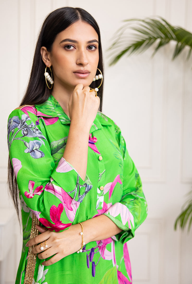Emerald Green Printed Soha Co-ord Set