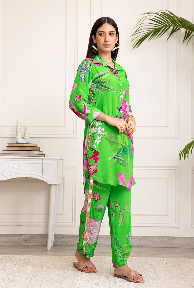 Emerald Green Printed Soha Co-ord Set