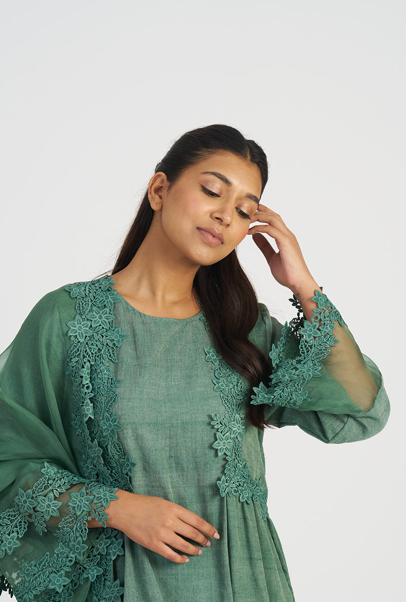Forest Green Faiza Gathered Waist Wishful Kurta Set