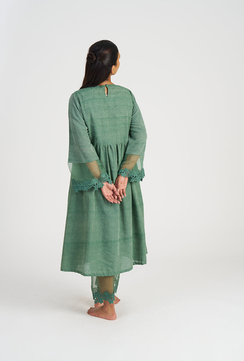 Forest Green Faiza Gathered Waist Wishful Kurta Set