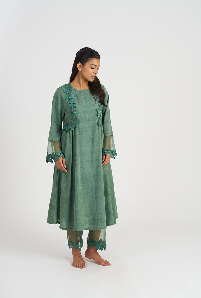 Forest Green Faiza Gathered Waist Wishful Kurta Set