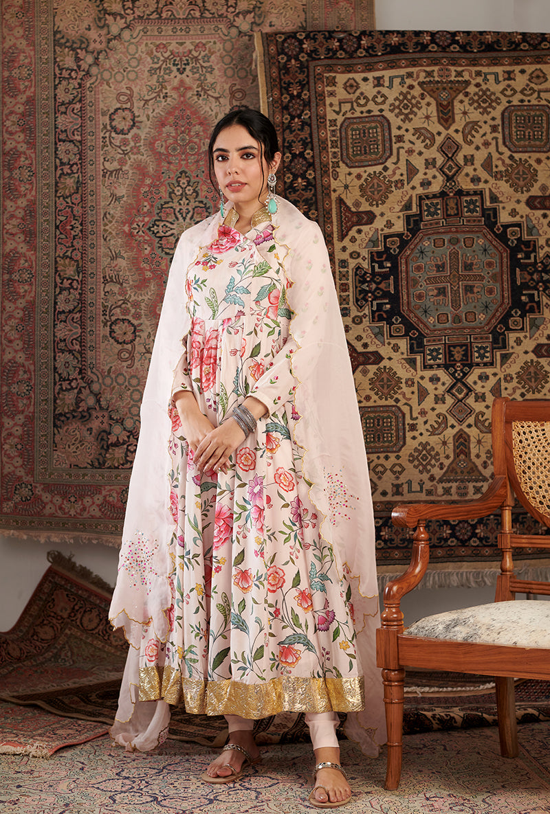 Ivory Floral Print Aalam Anarkali Set