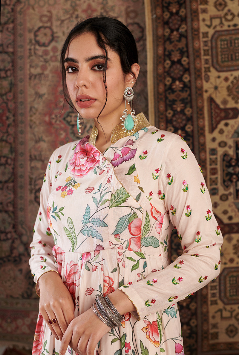 Ivory Floral Print Aalam Anarkali Set