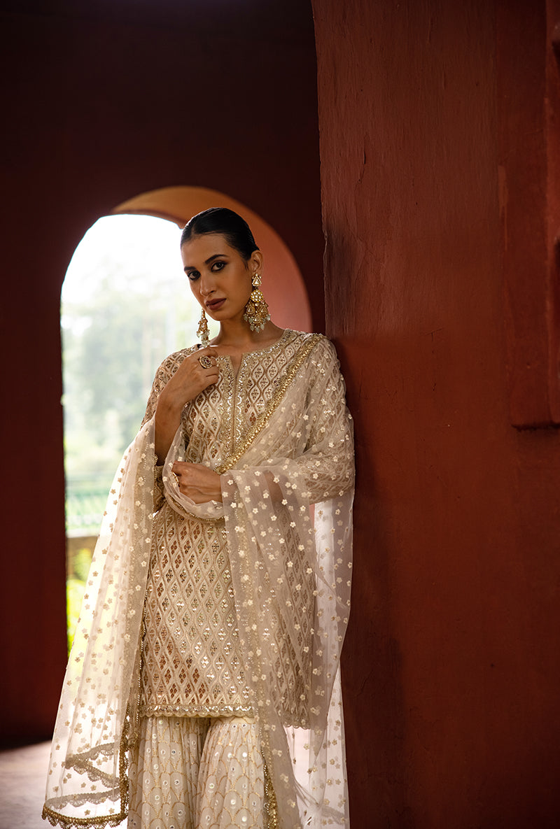 Ivory Sequin And Jaal Hoor 3.0 Gharara Set