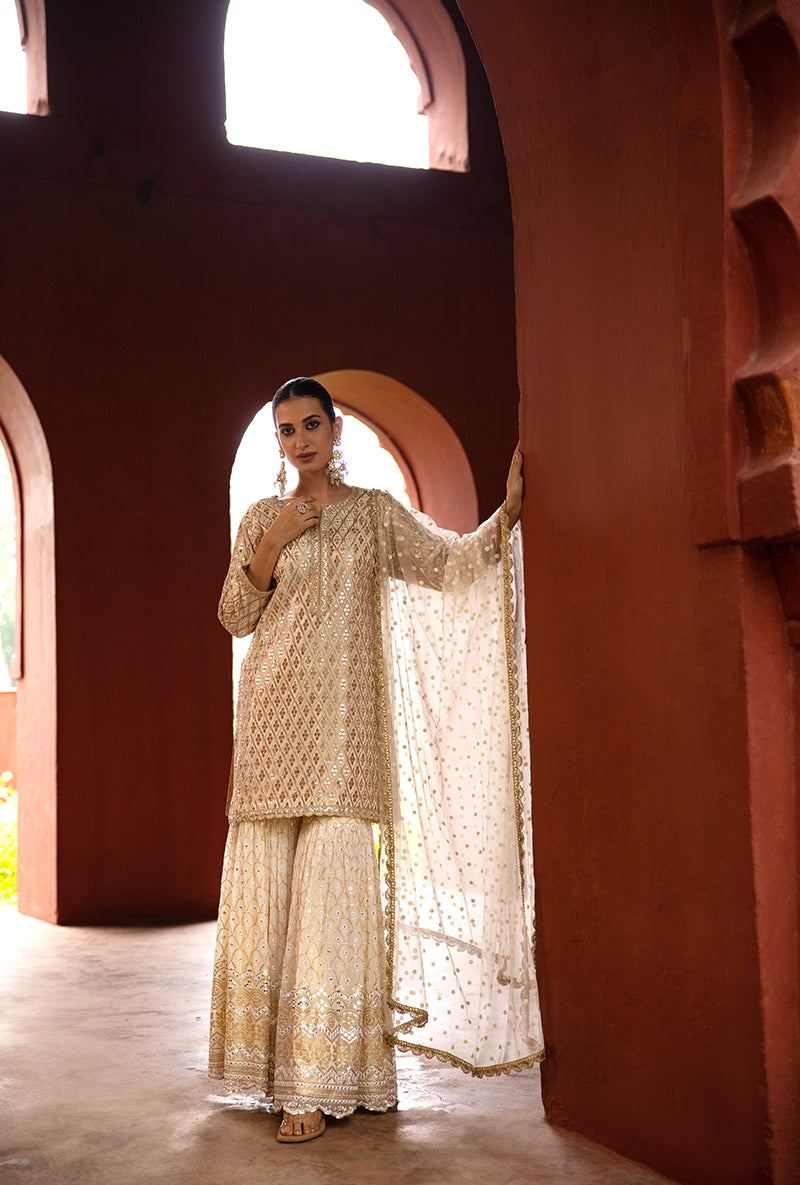 Ivory Sequin And Jaal Hoor 3.0 Gharara Set