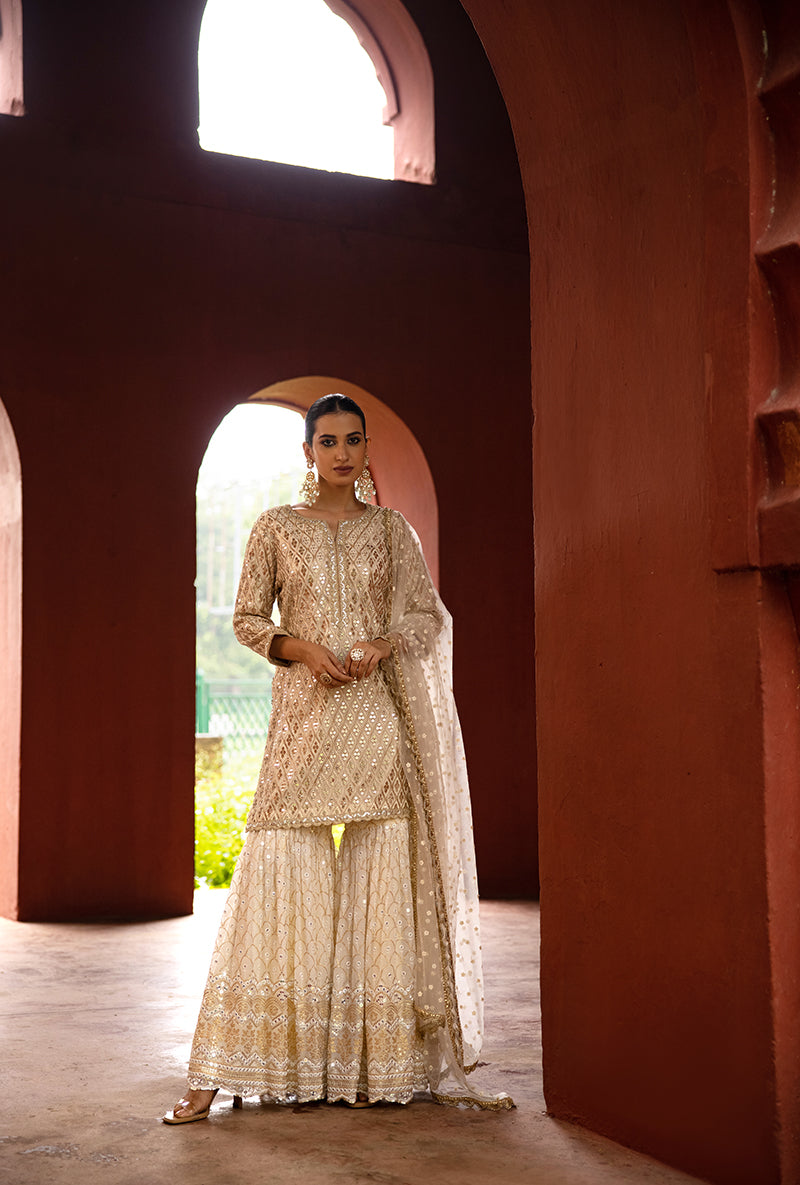 Ivory Sequin And Jaal Hoor 3.0 Gharara Set