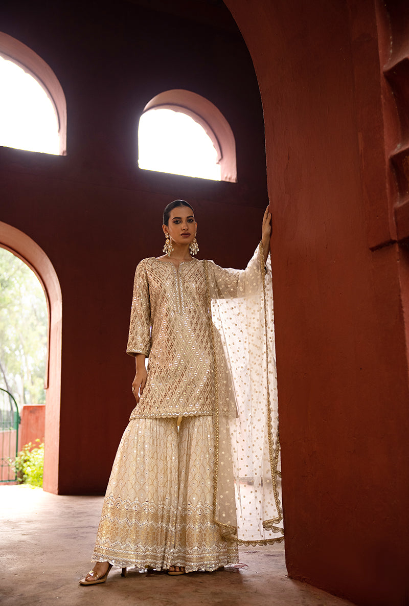 Ivory Sequin And Jaal Hoor 3.0 Gharara Set