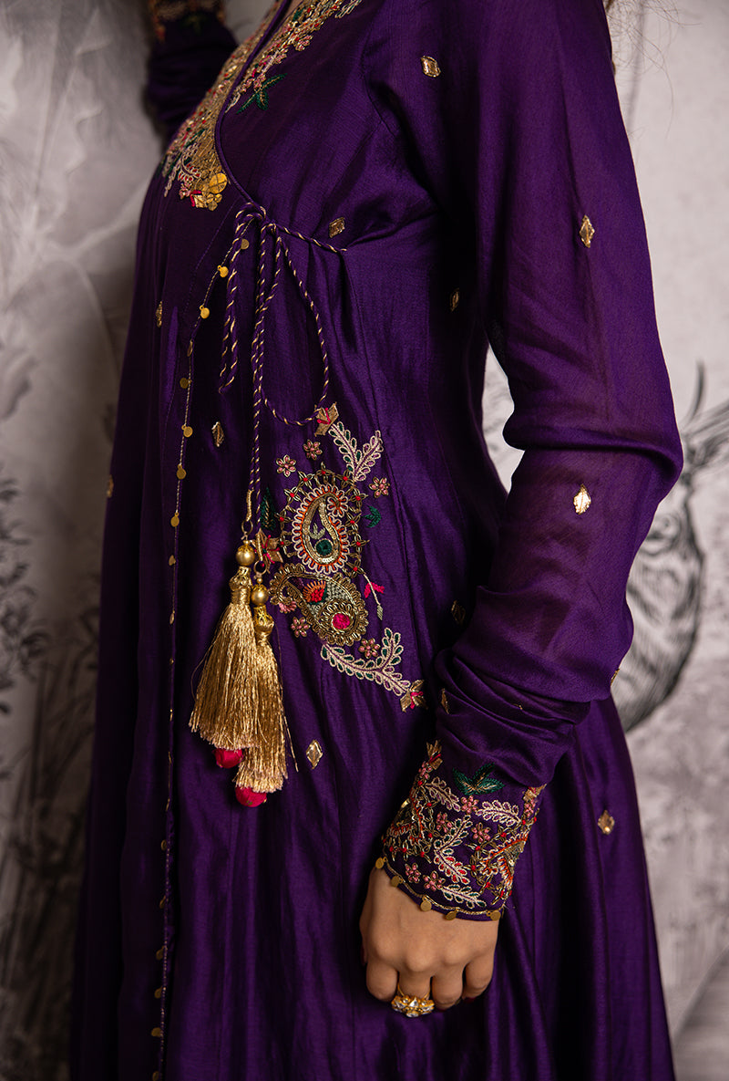 Purple Zardozi Paisley Shaheen Angrakha Anarkali Set