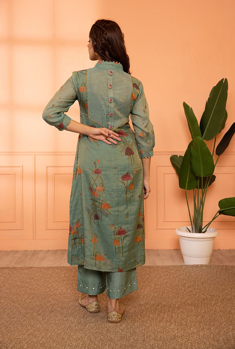 Mehal Kejriwal In Teal Blue High Collar Sia Kurta Set