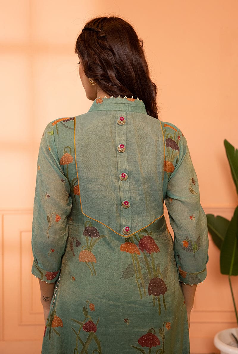 Mehal Kejriwal In Teal Blue High Collar Sia Kurta Set