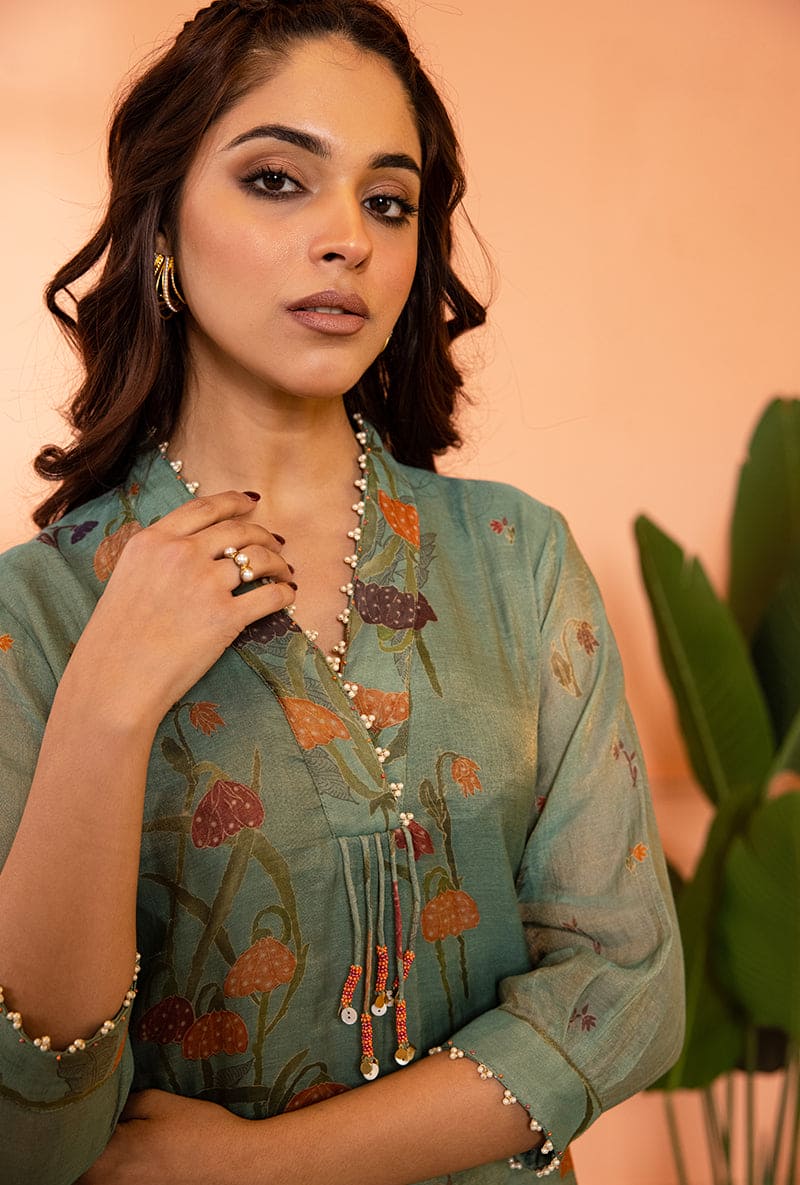 Mehal Kejriwal In Teal Blue High Collar Sia Kurta Set