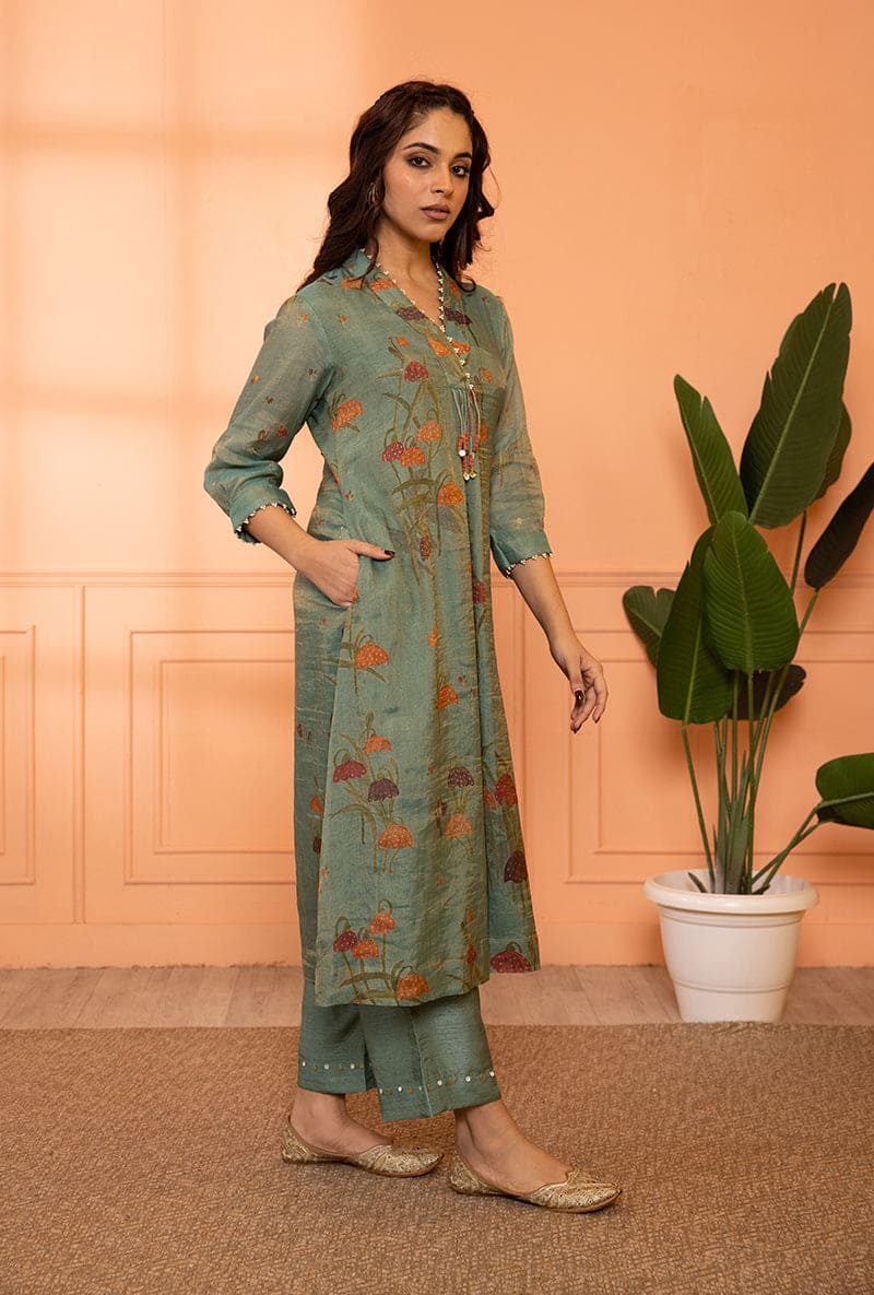 Mehal Kejriwal In Teal Blue High Collar Sia Kurta Set