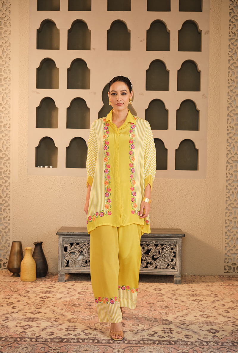 Yellow Floral Chintz Kaftaan Style Goonj Co-Ord Set