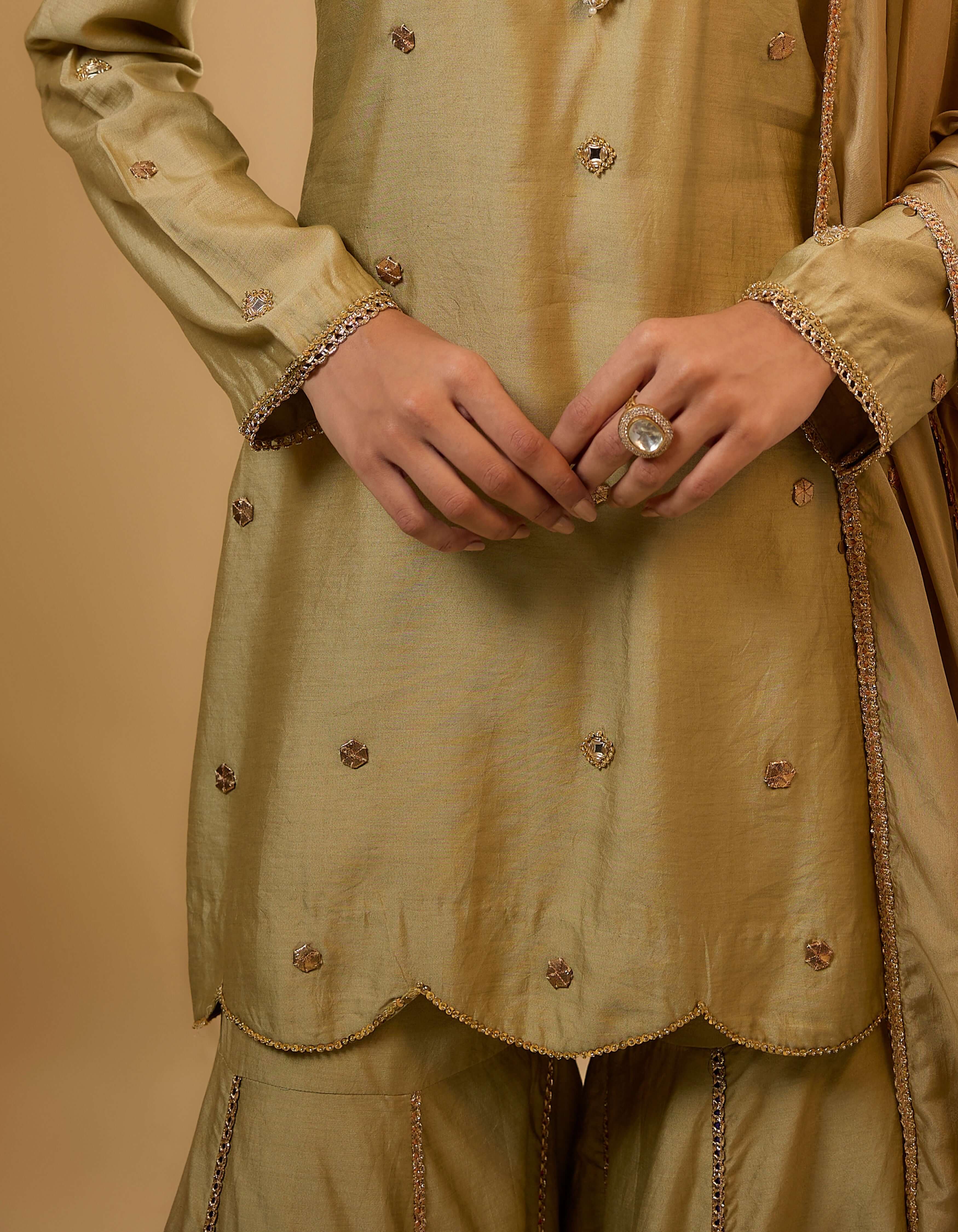 Light Green Lotus Yoke Rani Sharara Set