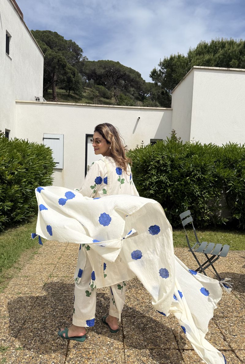 Meghna Nayyar in Off White Rose Print Bulbul Kurta Set