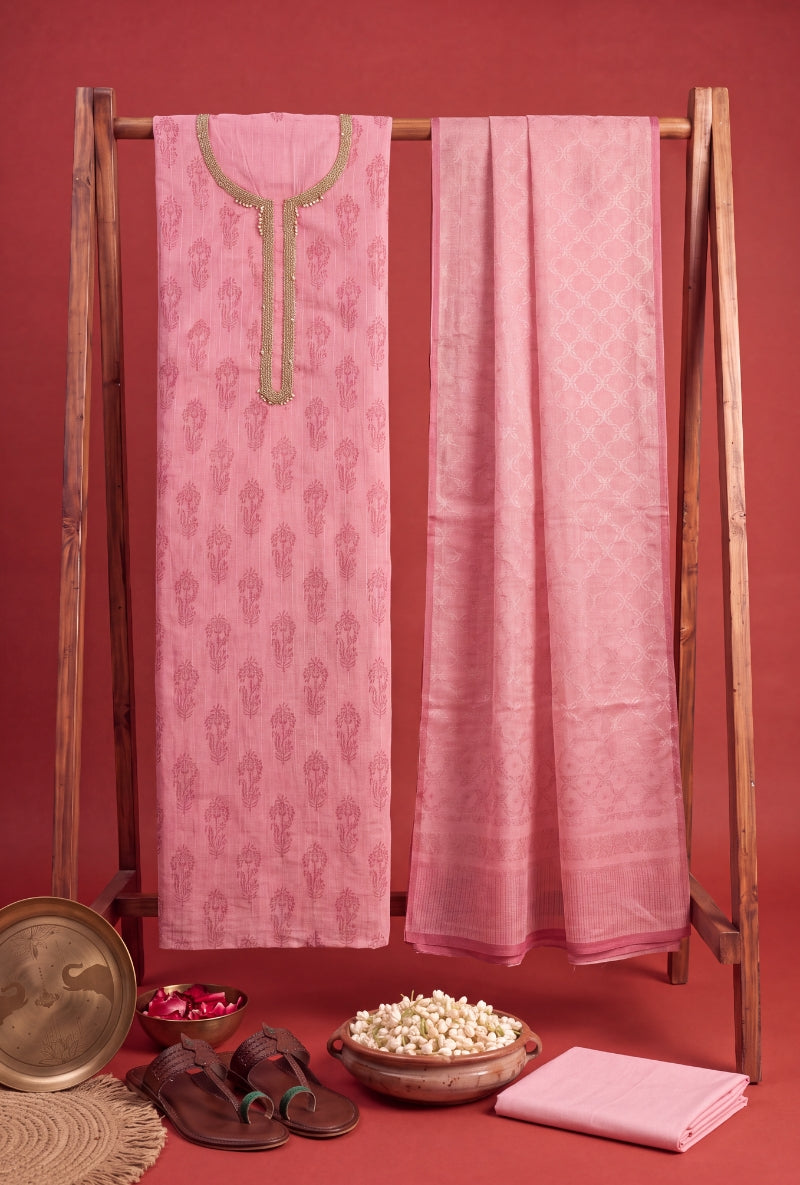 Moti Work Neck Unstitched Suit Set