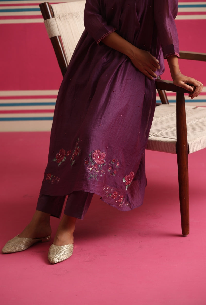 Purple Mutli panel Neck Kairi Kurta Set