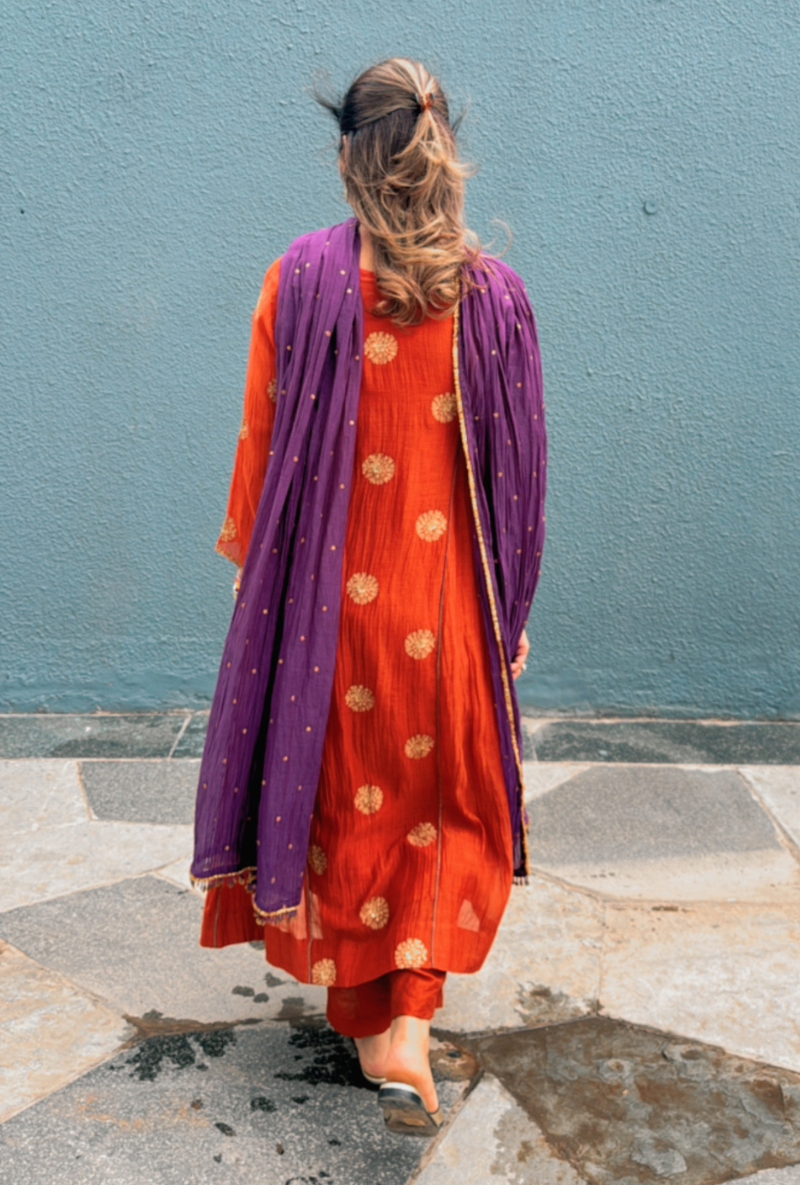 Meghna Nayyar in Rust Arka Motif Kurta Set