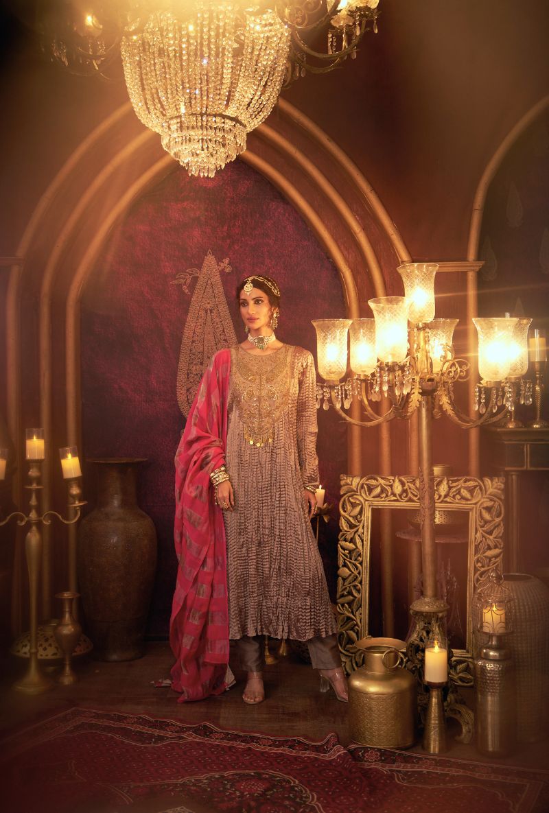 Pink Crushed Hand Embroidered Yoke Kainaat 2.0 Anarkali Set