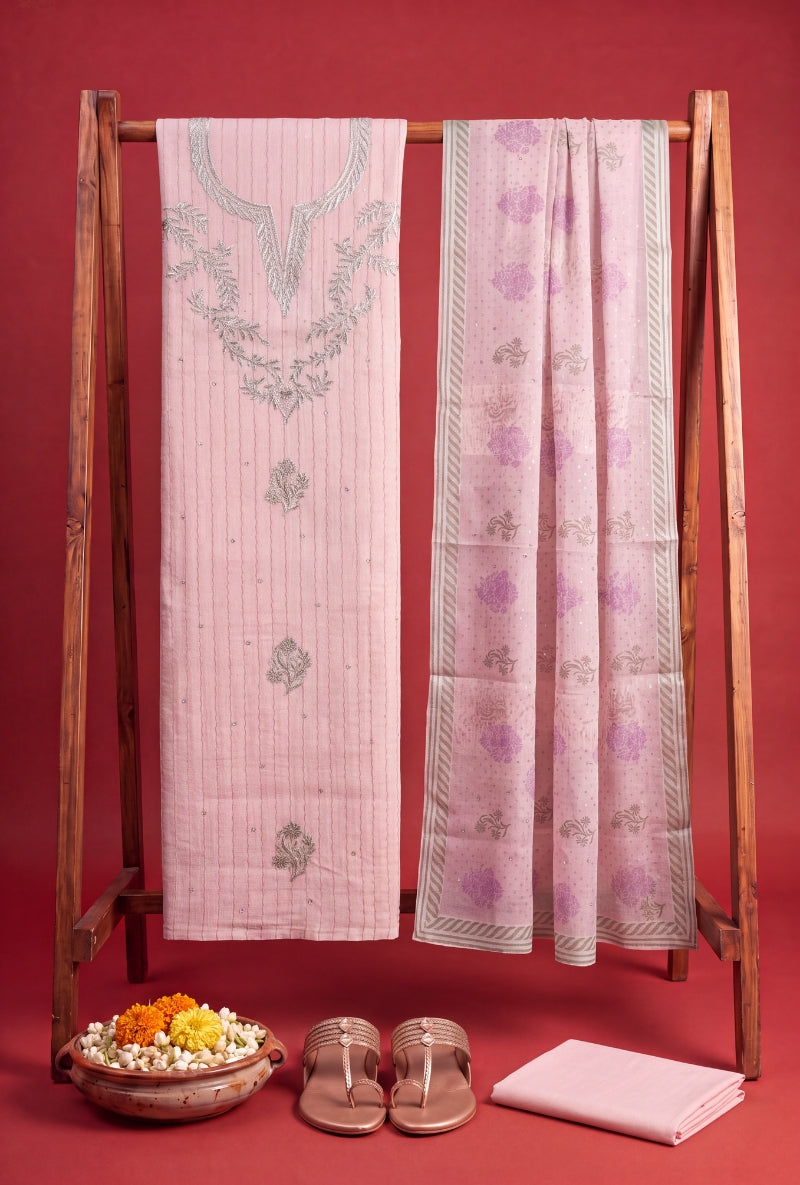 Gota Work Yoke Block Print Unstitched Suit Set