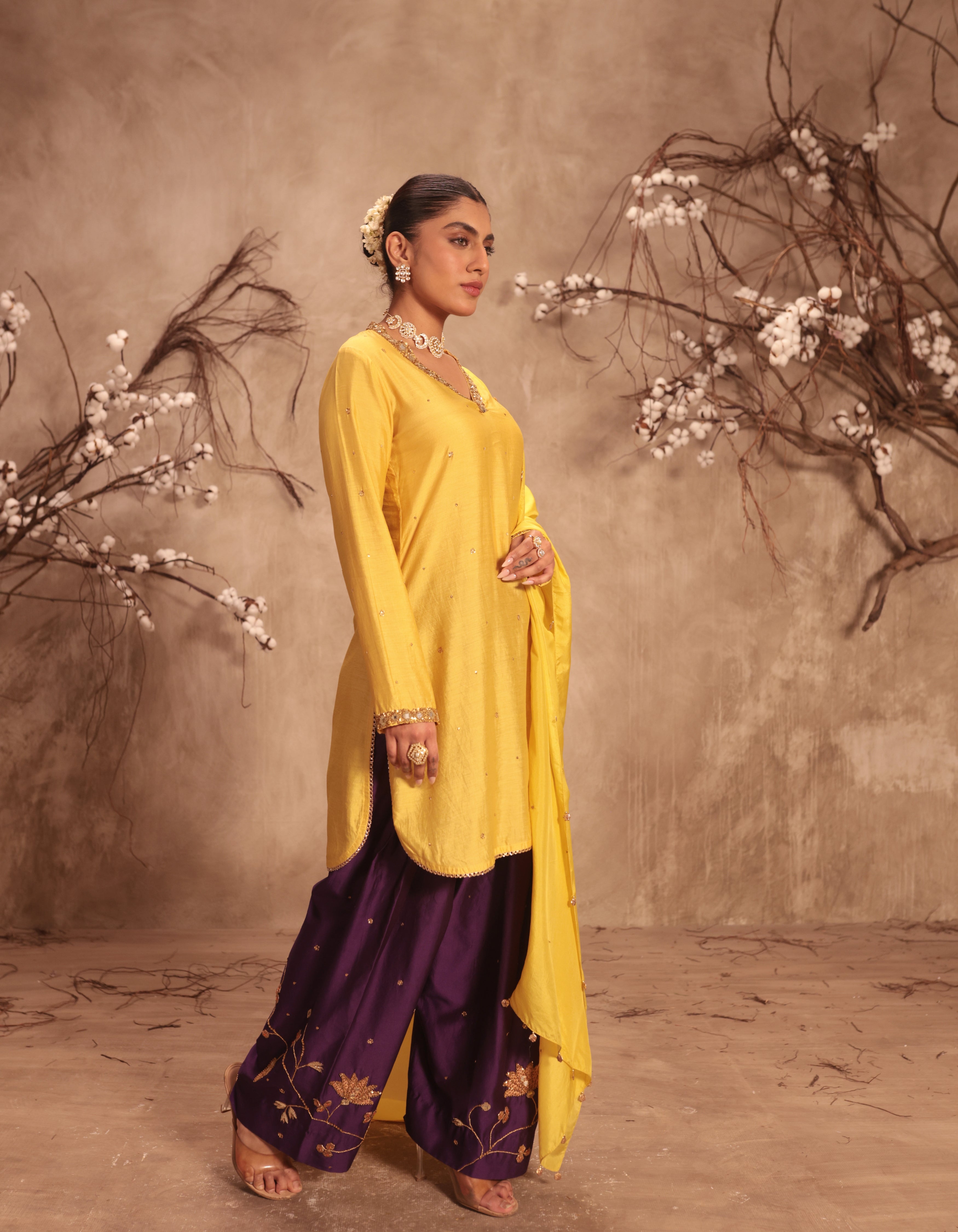 Yellow Jaal Rani Kurta Set