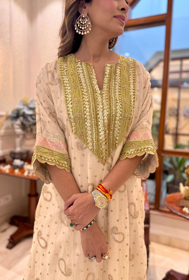 Meghna Nayyar in Ivory Mukaish Kimono Kurta  Set