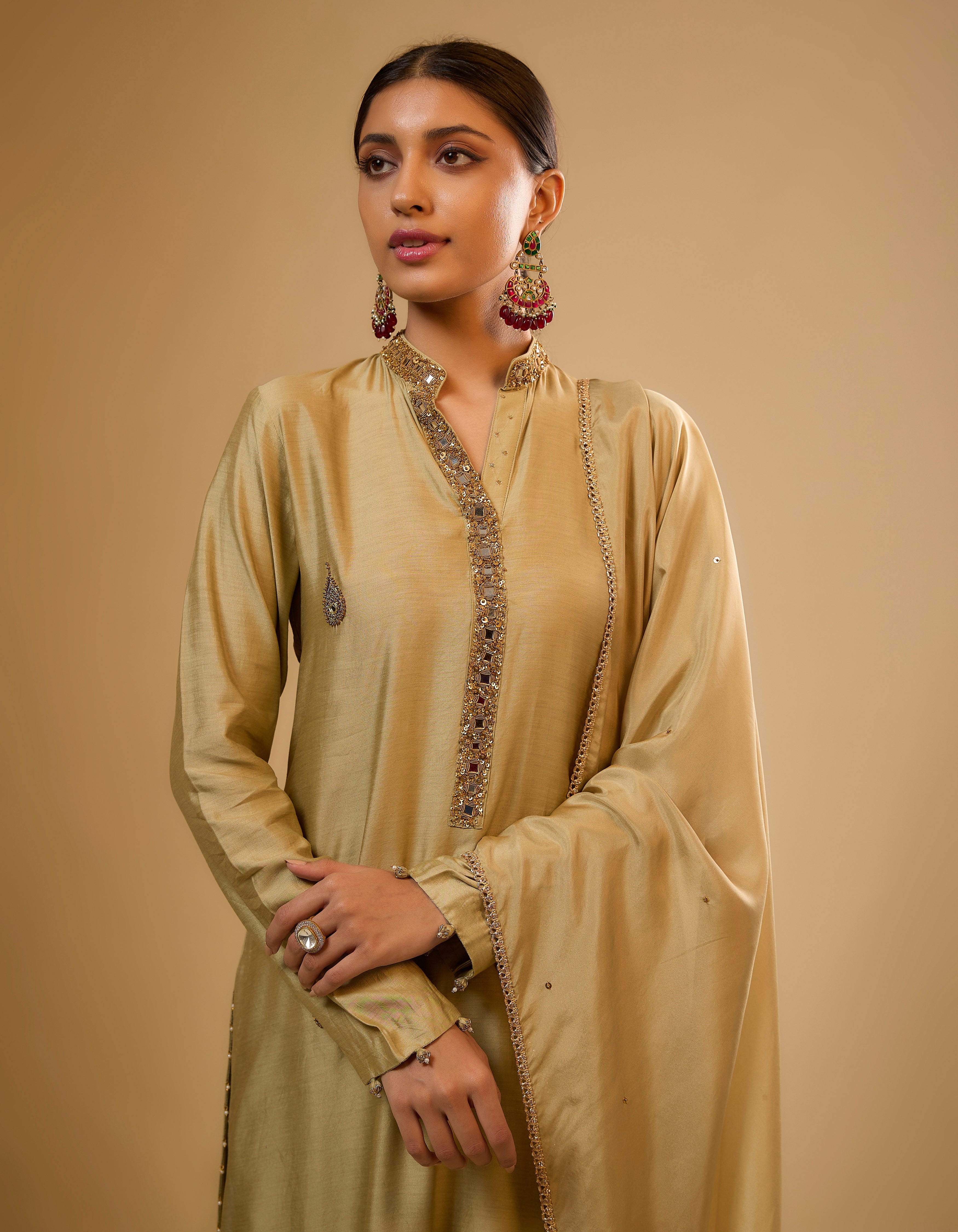 Light Green Applique Rani Kurta Set