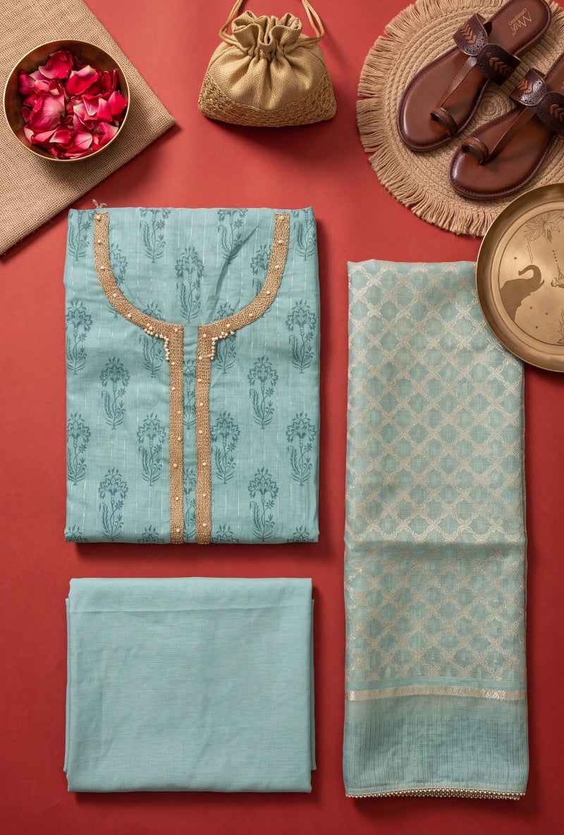 Moti Work Neck Unstitched Suit Set