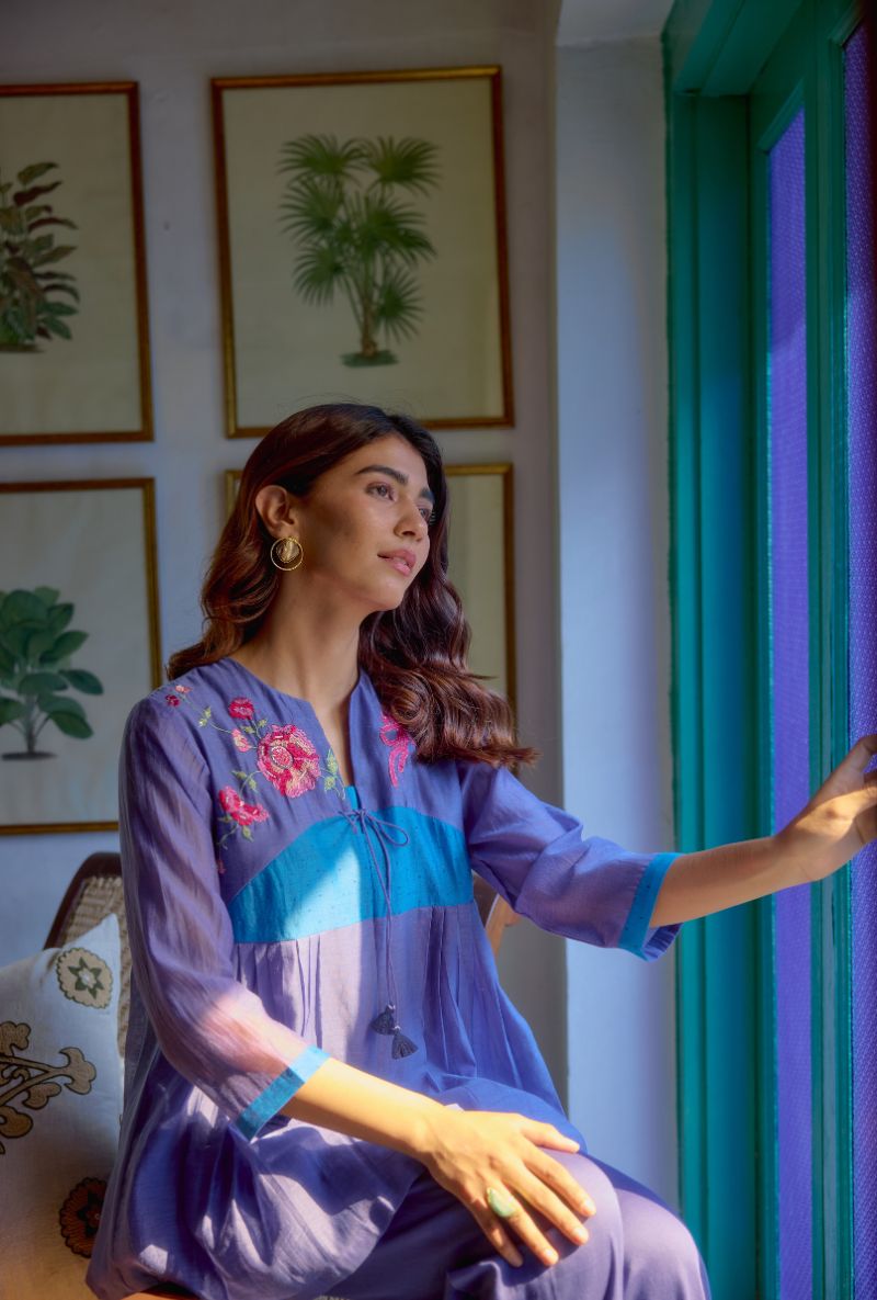 Blue Contrast Yoke Vaidehi Co-ord Set