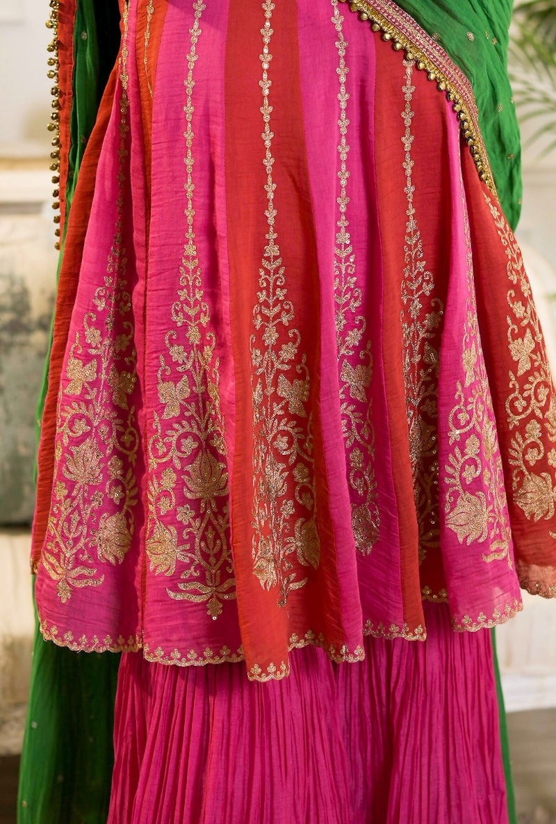 Meghna Nayyar in Red and Pink Kali Kashni Sharara set