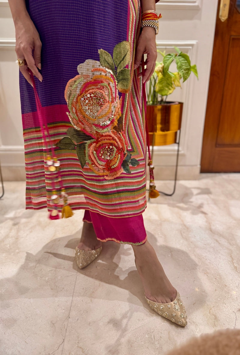 Meghna Nayyar in Purple Flower Butta Kurta Set