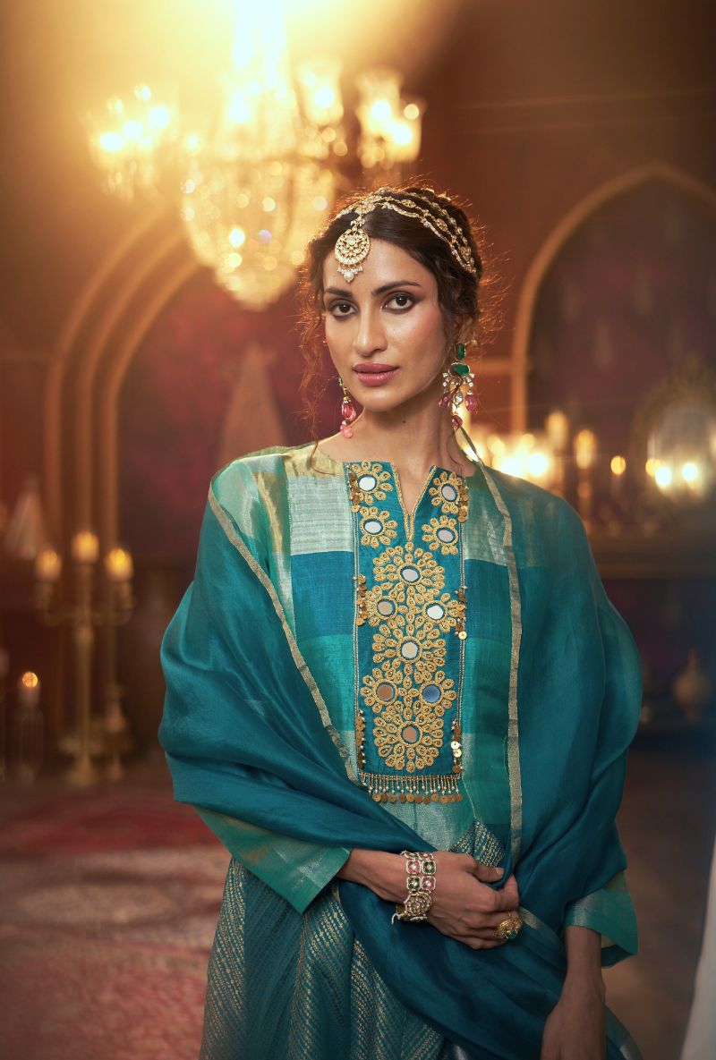 Firozi Blue Mirror and Dabka Kainaat 2.0 Anarkali Set