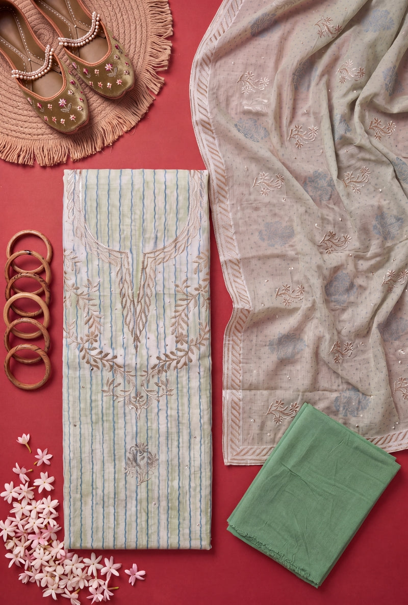 Gota Work Yoke Block Print Unstitched Suit Set