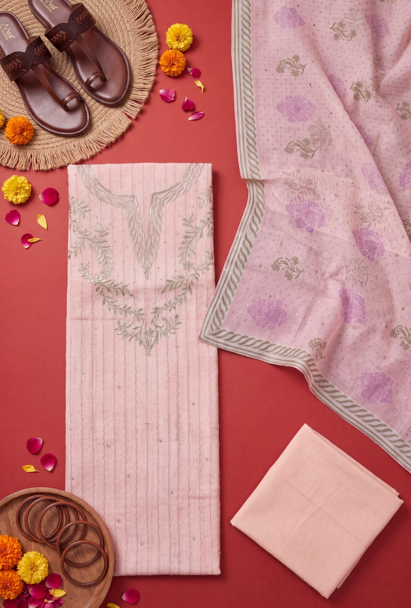 Gota Work Yoke Block Print Unstitched Suit Set