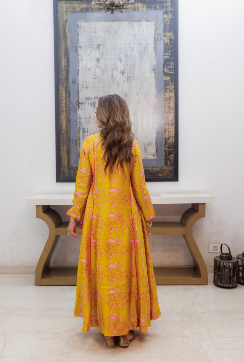 Meghna Nayyar in Mustard Heavy Yoke Block Print Kurta Set